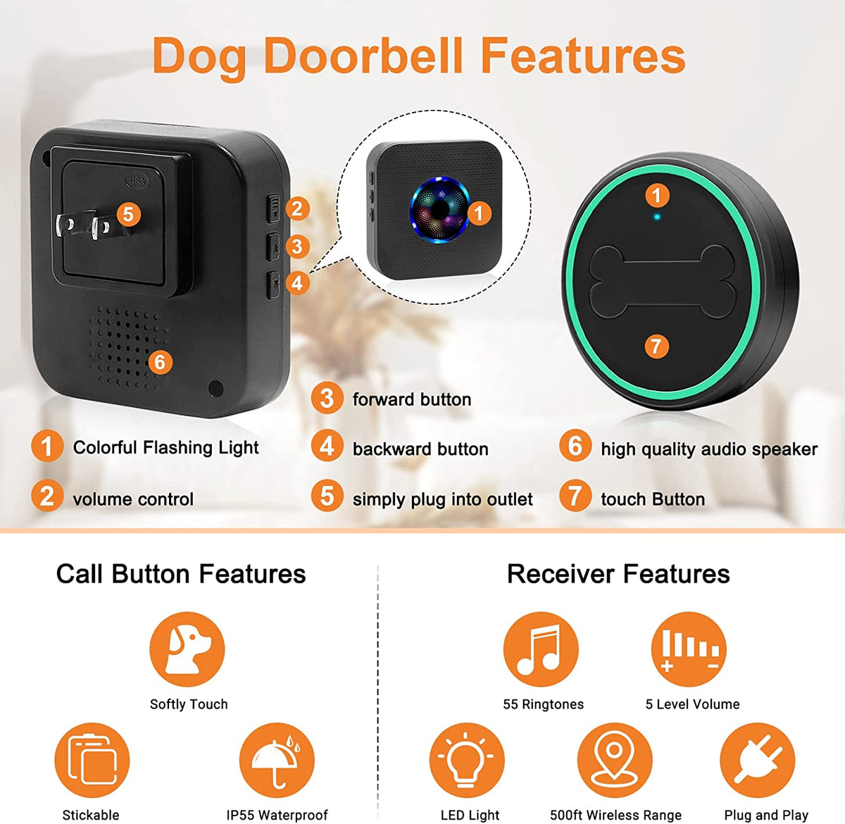 CallToU Dog Door Bell Smart Doggy Doorbell for Potty Training