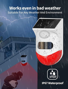 CallToU Solar Strobe Alarm Light with Motion Sensor Siren Outdoor Alarm Siren with Remote Controller 120db Sound Security Siren Light IP67 Waterproof and 4 Mode (1Pack) CallToU