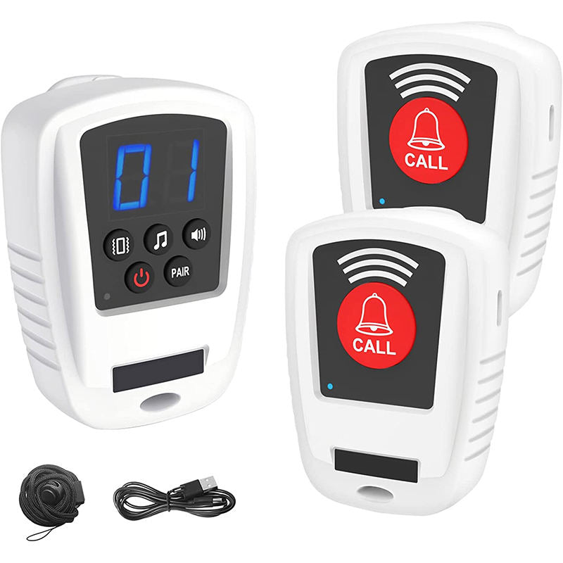 CallToU Caregiver Pager Wireless Call Button Systems for Seniors Elderly with Hangable Transmitters and Portable Receiver