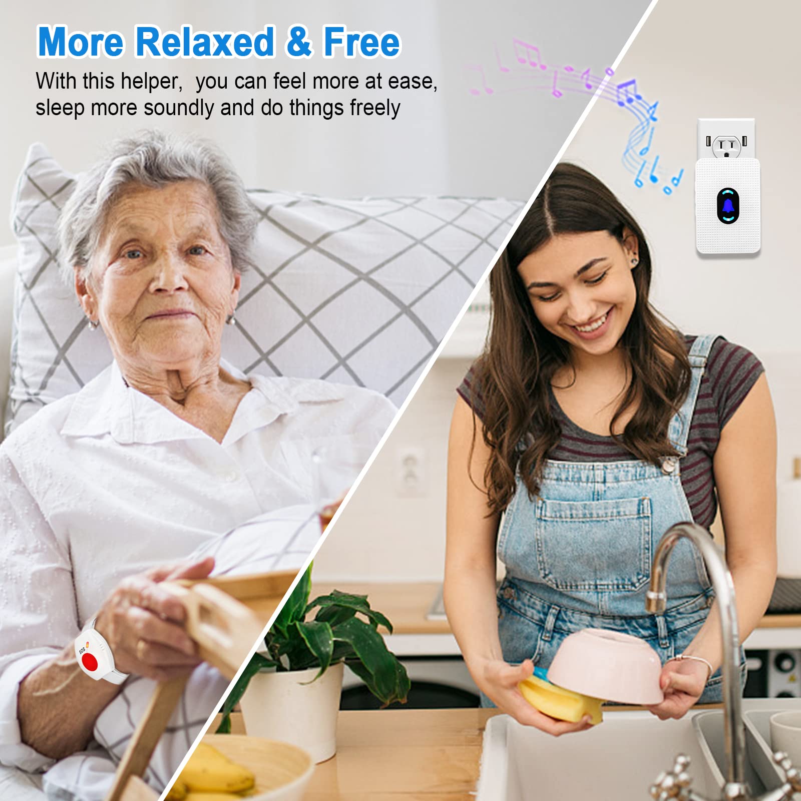 Calltou CallTou Wireless Caregiver Pager System One IPX7 Waterproof Watch Butt ...