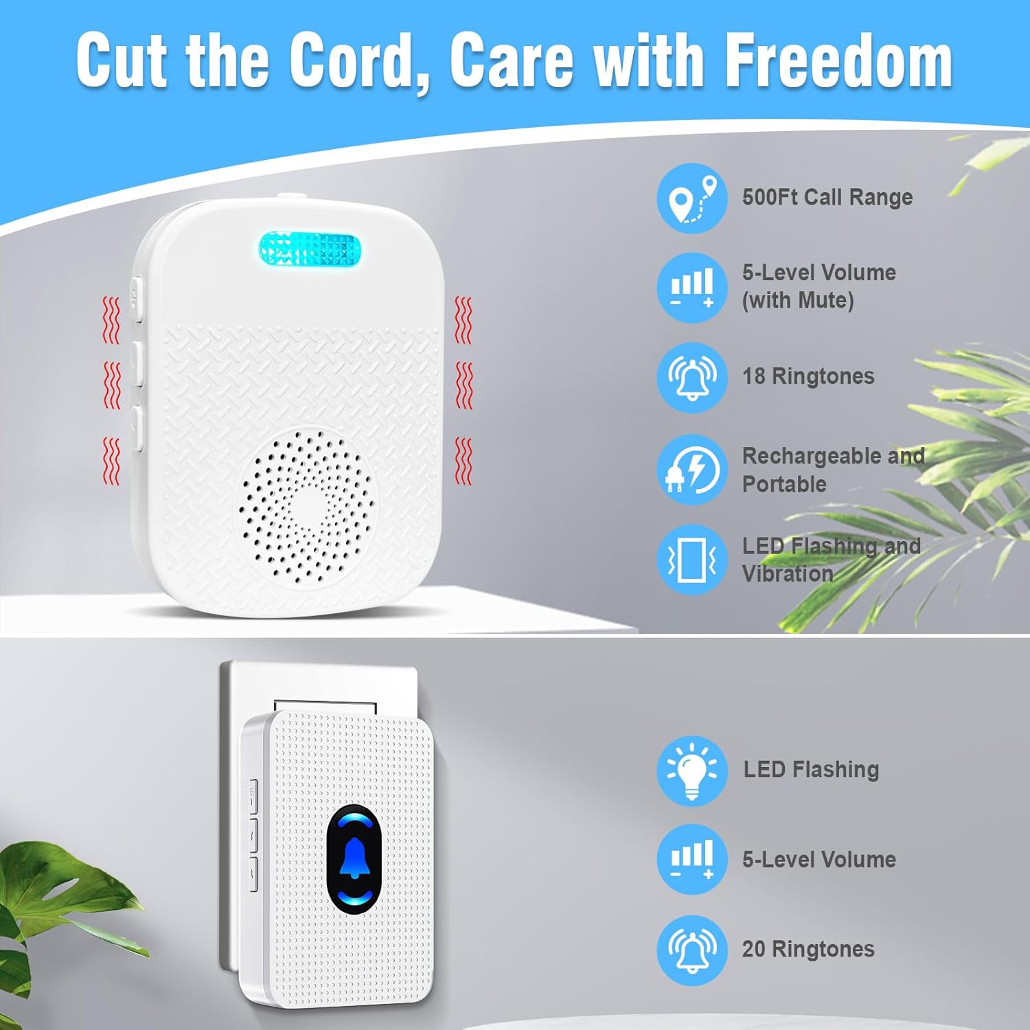 Wireless Caregiver Pager System - Elderly Alert Call Button With 800ft Range