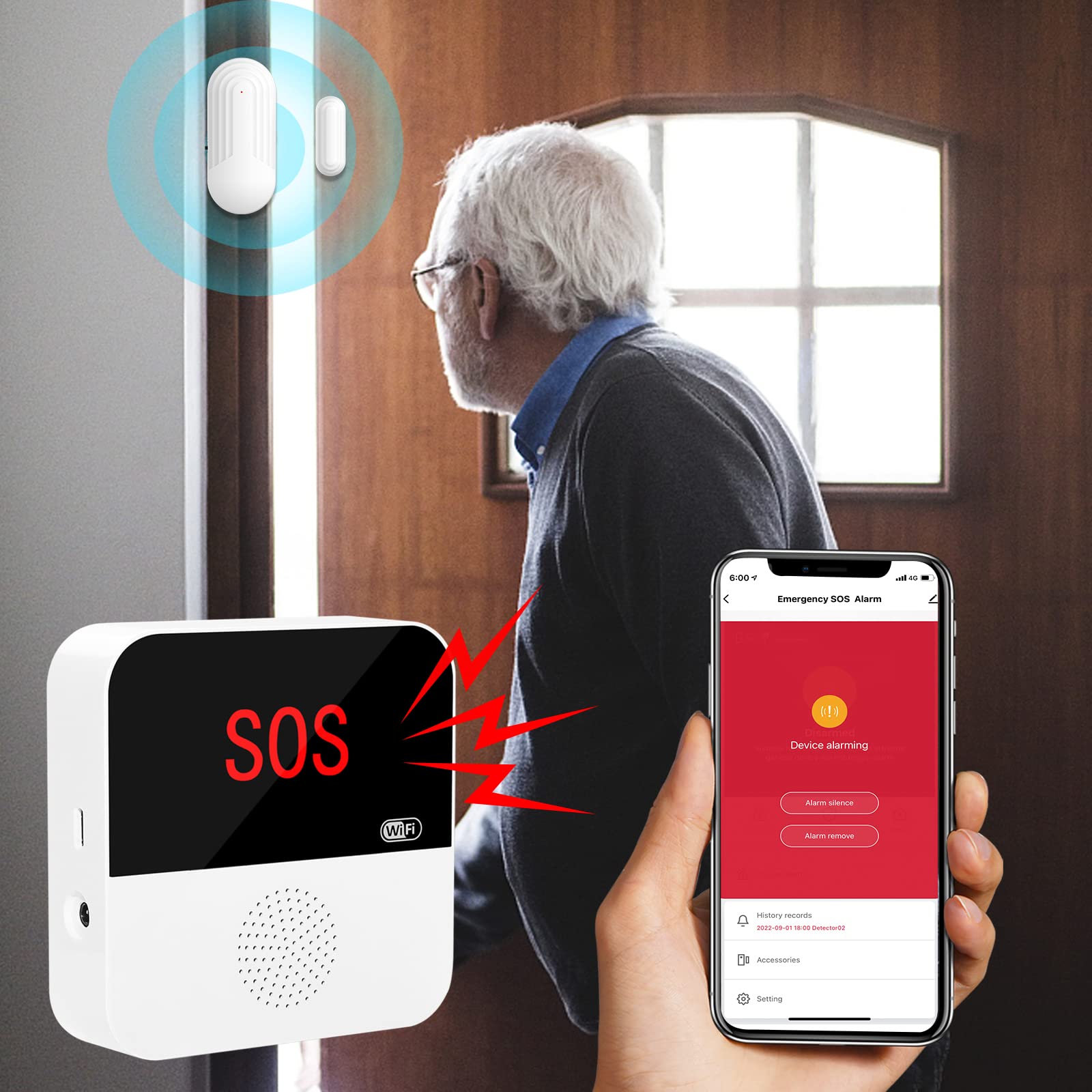 CallToU WiFi Smart Wireless Caregiver Buscapersonas Alarmas de puerta para  pacientes con demencia Campanillas de puerta