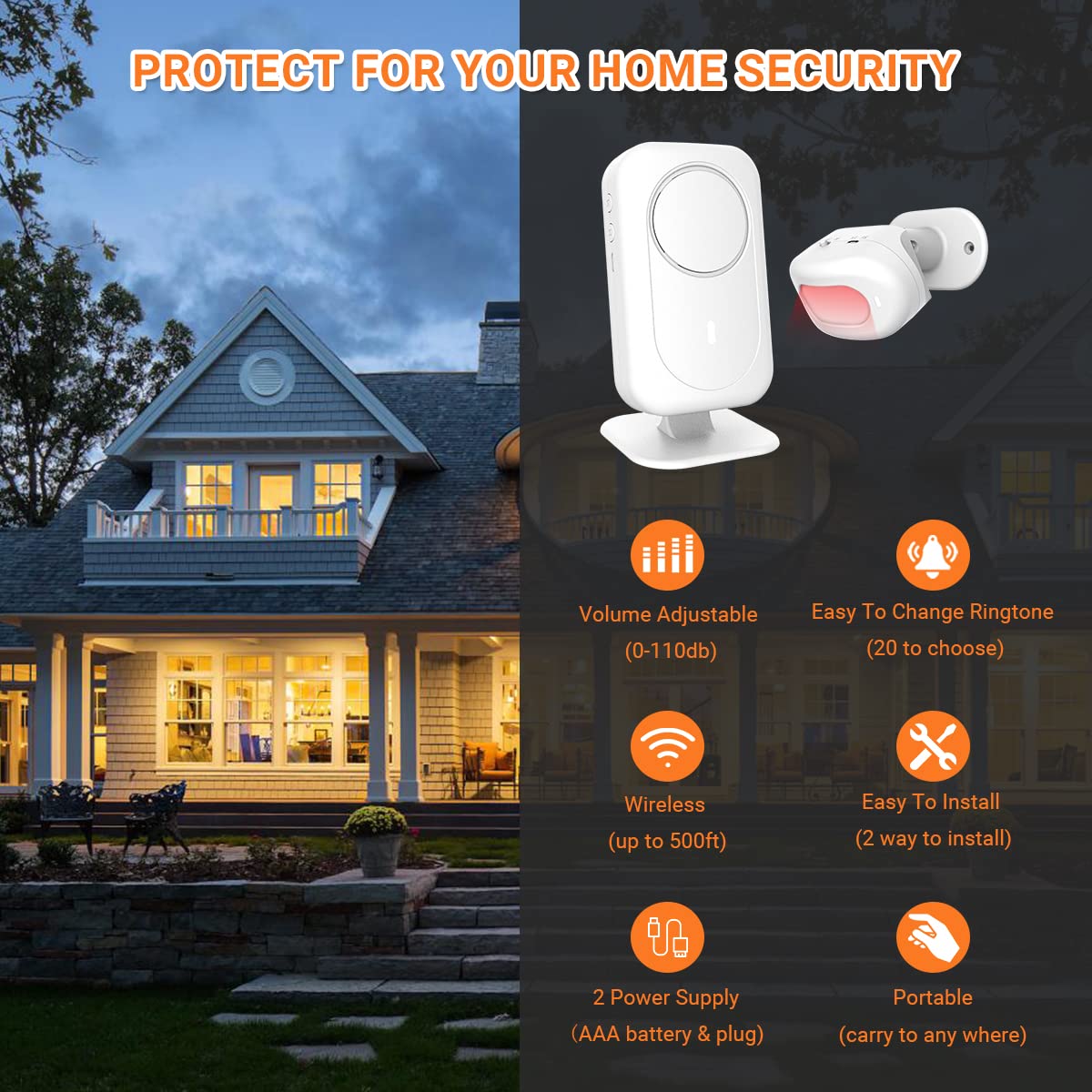 Wireless Motion Sensor Door Chime - Business & Home Entry Alert With 36 Ringtones