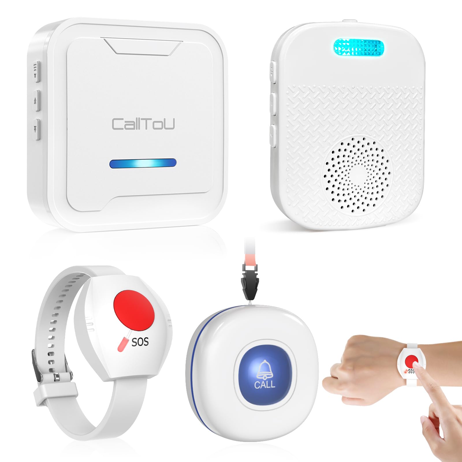 Calltou Calltou Wireless Caregiver Pager with 2 Call Buttons & Rechargeable ...