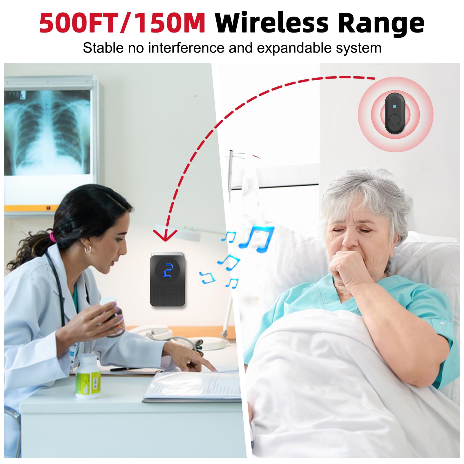Calltou CallToU Wireless Caregiver Pager Call Button 500Ft Smart Nurse Calling ...