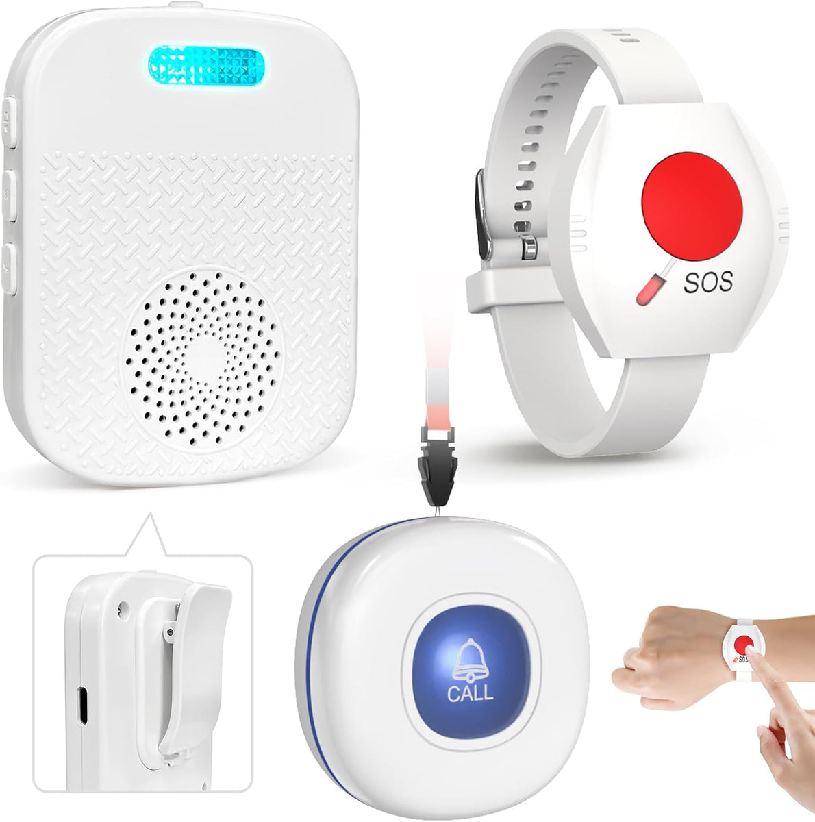 Calltou Wireless Caregiver Pager with 2 Call Buttons & Rechargeable ...