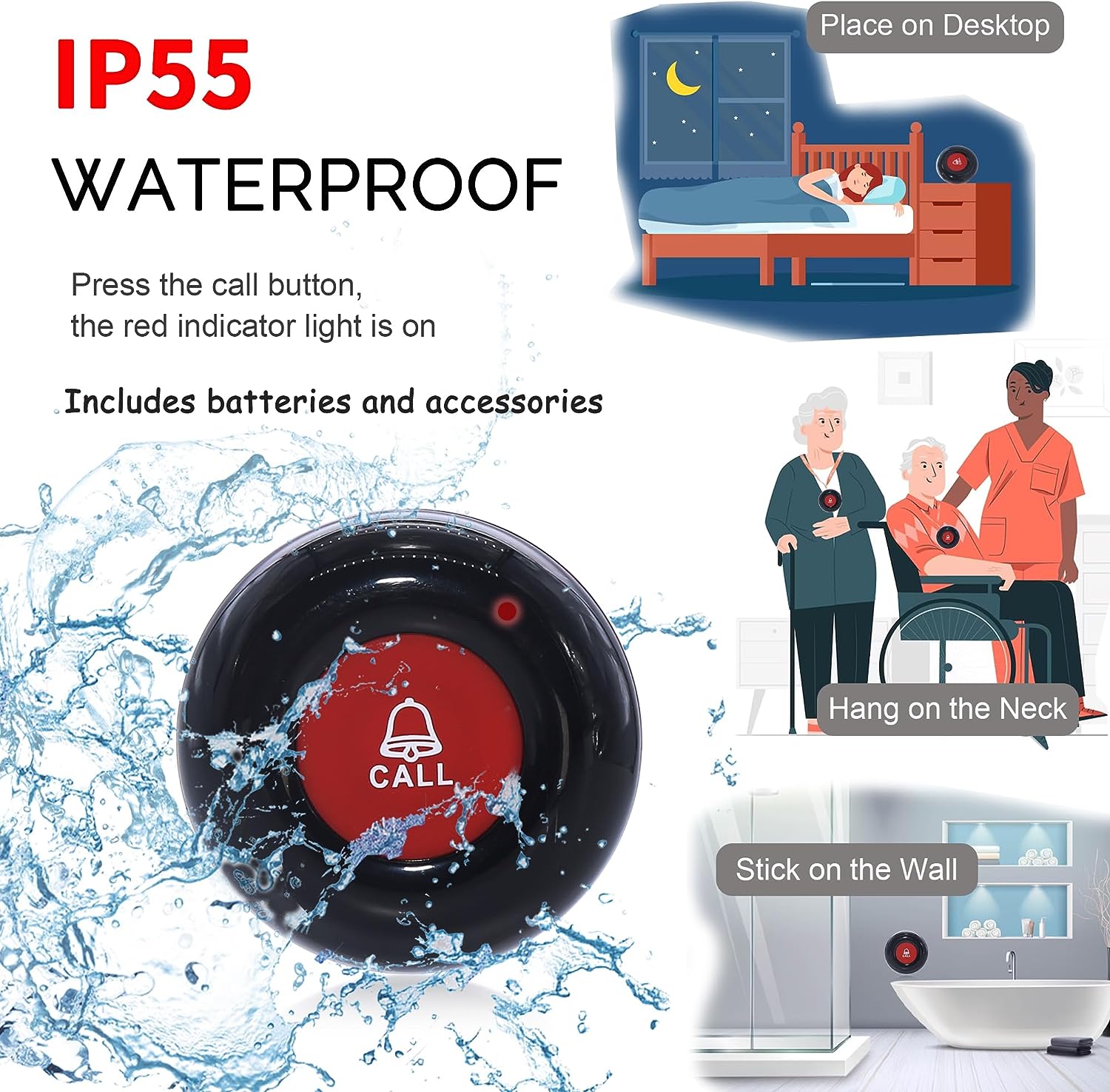 Waterproof Nurse Call CallToU Wireless Calling System Caregiver Pager for Nurses Station