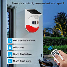 CallToU Solar Strobe Alarm Light with Motion Sensor Siren Outdoor Alarm Siren with Remote Controller 120db Sound Security Siren Light IP67 Waterproof and 4 Mode (1Pack) CallToU