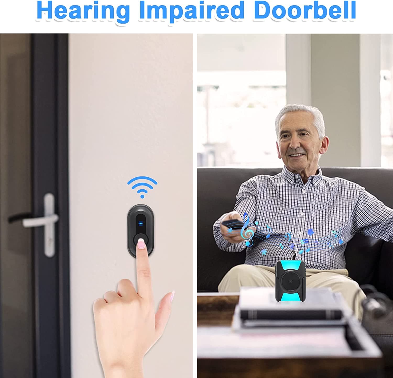 Frustration dør Sump CallToU Hearing Impaired Doorbell 1000FT Waterproof Wireless Vibrating  Receiver with Flashing LED