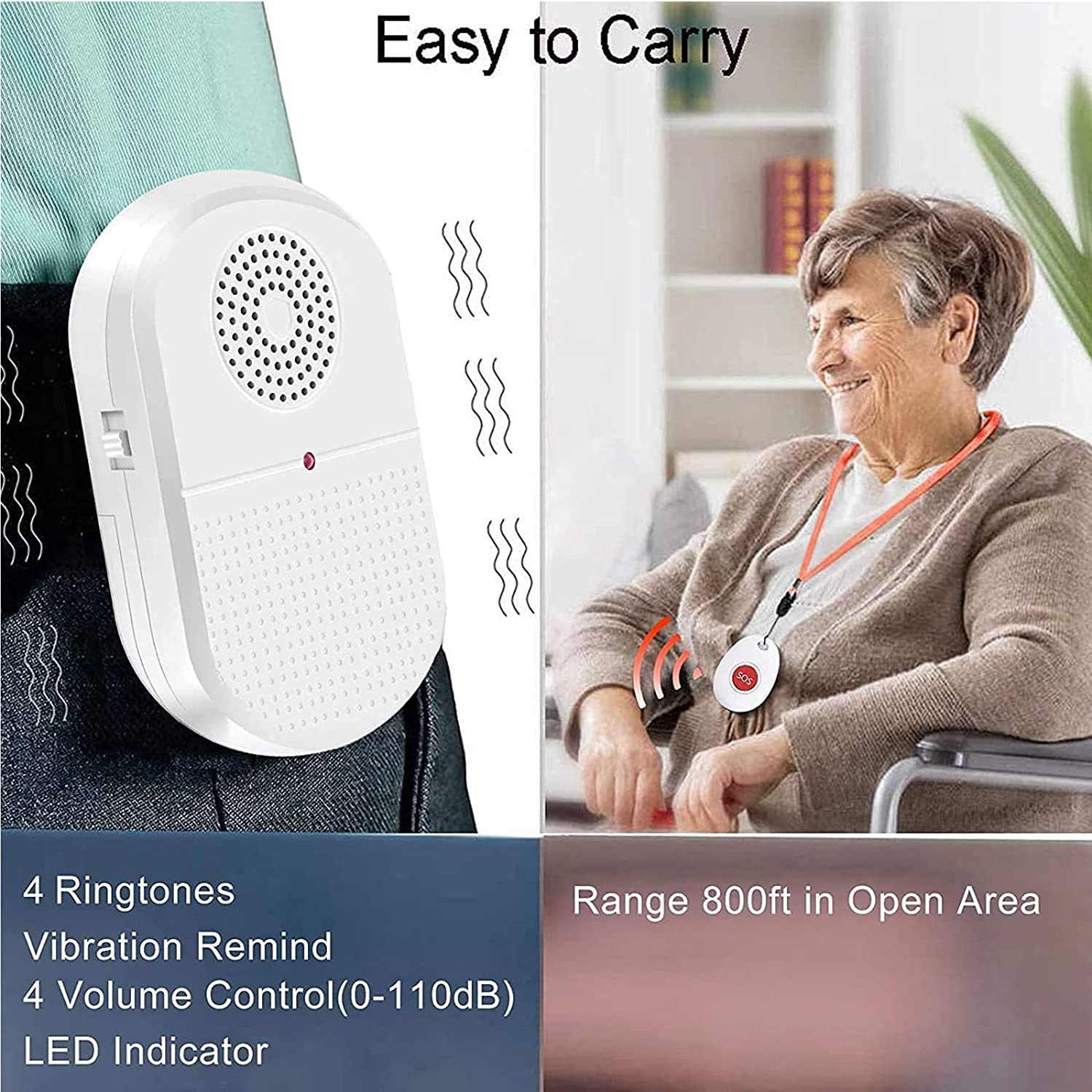 CallToU SOS Emergancy Wireless Vibration Caregiver Pager Call Button Nurse Alert System CallToU SOS Emergancy Wireless Vibration Caregiver Pager Call Button Nurse Alert System