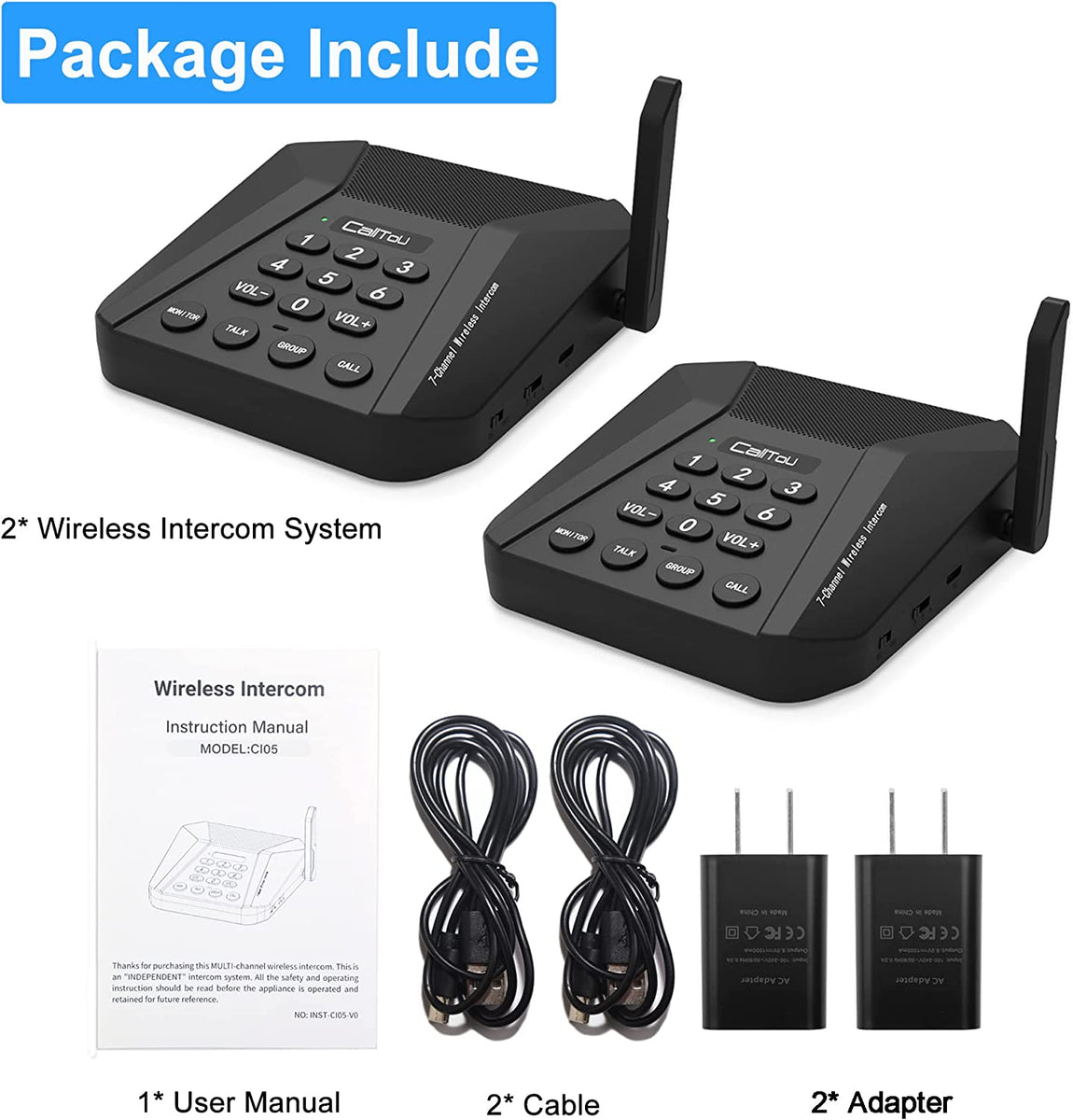 CallToU Wireless Intercom System, 7 Channels 3 Code Security Intercom