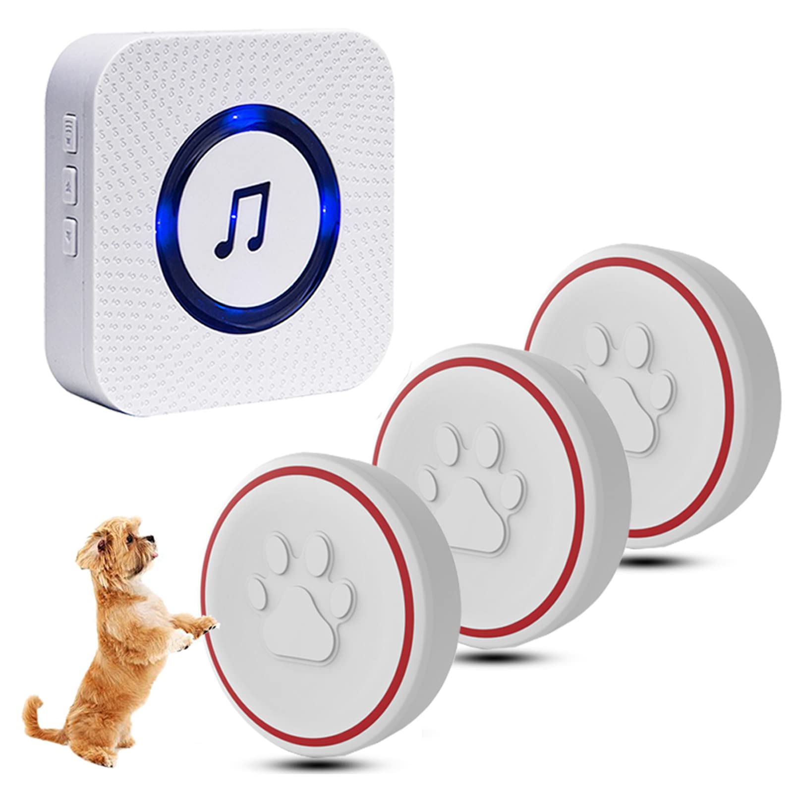 CallToU Door Bell for Potty Training-Wireless Doggie IP55 Touch Buttons 1 Receiver+ 3 Buttons / White