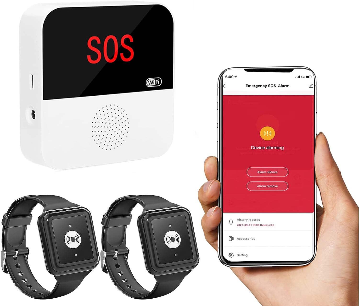 WiFi-zorgverlener Pager Call-knop: draadloze verpleegsterwaarschuwingsbel, persoonlijke alarmoproepknop met app-waarschuwingen, noodwaarschuwing voor oudere patiënten (1 SOS-knop 1 sirene WiFi-zorgverlener Pager Call-knop: draadloze verpleegsterwaarschuwingsbel, persoonlijke alarmoproepknop met app-waarschuwingen, noodwaarschuwing voor oudere patiënten (1 SOS-knop 1 sirene