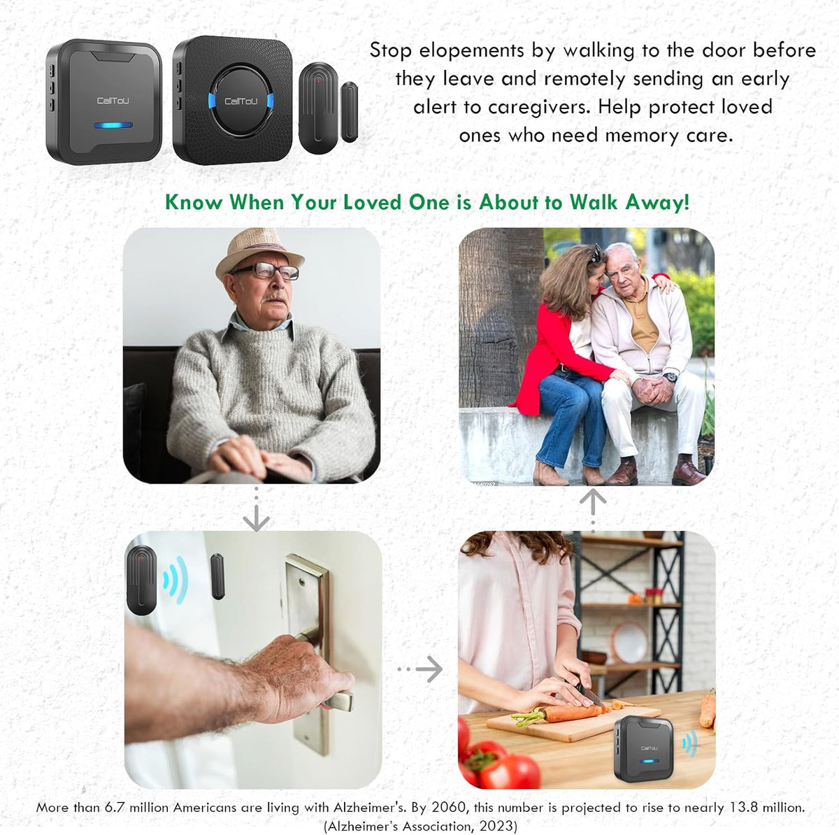 CallTou Wireless Caregiver Pager Door Alarms for Dementia CallToU