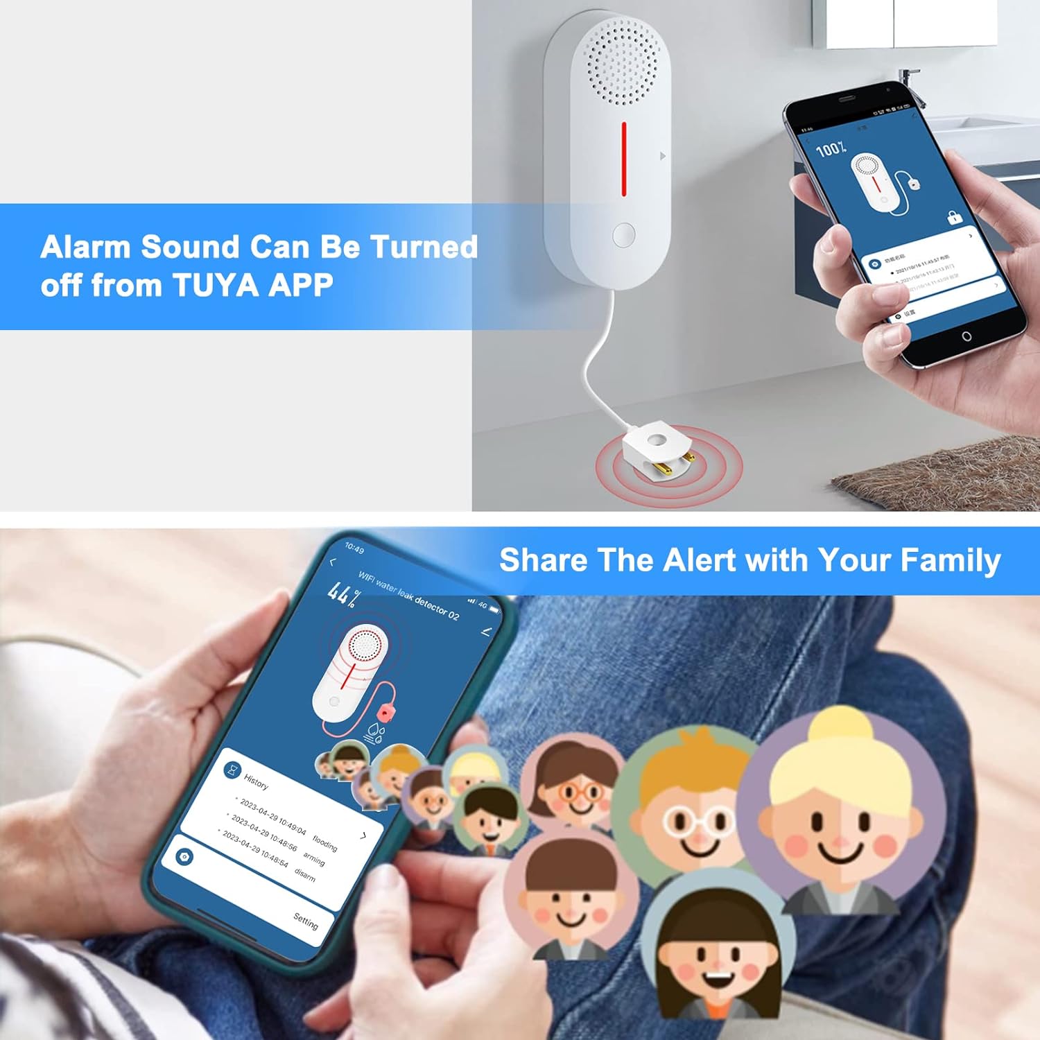 Water Leak Sensor 1 Valve 2 Way Water Leak Detector Audible Alarm Overflow Detection System for Home Home(EU PLUG Water Leak Sensor 1 Valve 2 Way Water Leak Detector Audible Alarm Overflow Detection System for Home Home(EU PLUG